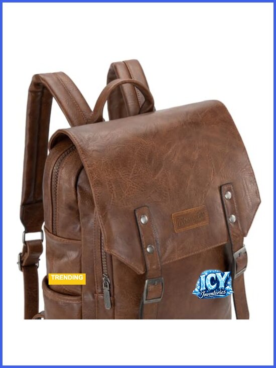 Vegan Leather Laptop Backpack with USB Charging Port, Travel College Bookbag main image 4